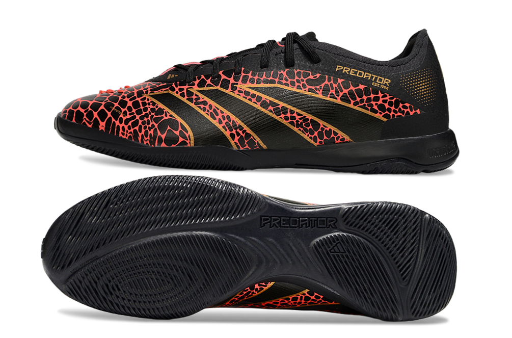 Tênis Futsal Adidas Predator Elite Fold-Over Tongue IC - Preta, Laranja e Dourada